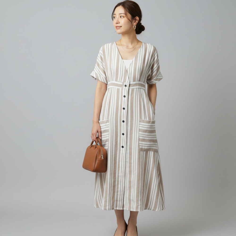 BELLA ELLA cottage empire Waist Striped‎ Maxi Dress